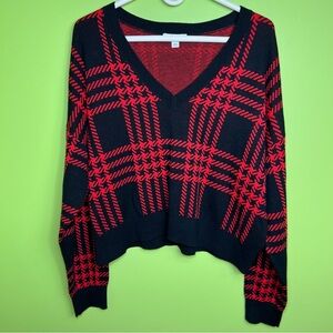 Bar III Plaid V-Neck Drop-Shoulder Sweater size XL